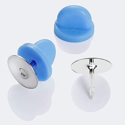 400pcs PVC Rubber Butterfly Clutch Pins Tie Tacks Blank for Uniform Badges Backing Holder Clasp Lapel Enamel Pins(200 Sets),Blue - color: blue