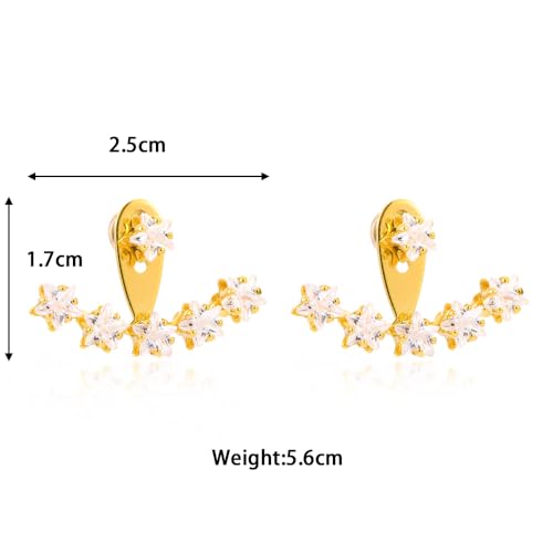 Rhinestone Star Jacket Statement Earrings for Women,14K Gold Cubic Zirconia Climber Stud Jewelry Party Prom Fashion Cartilage Earring Gifts - style: AA