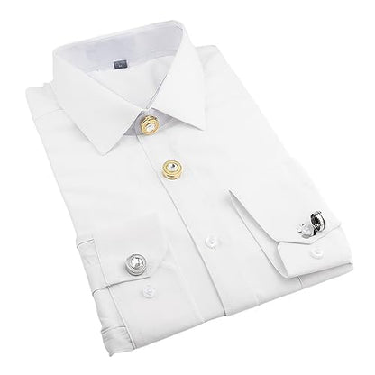 Mens Button Covers Tuxedo Shirt Cufflinks Alternative | Fake cufflinks and alternative fashion jewelry accessories for mens formal business dress shirts suits and groomsmen - color: H Golden white