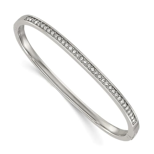 JewelryWeb Stainless Steel Polished With Crystals 4mm Hinged Bangle Bracelet Cuff Bracelet for Women
