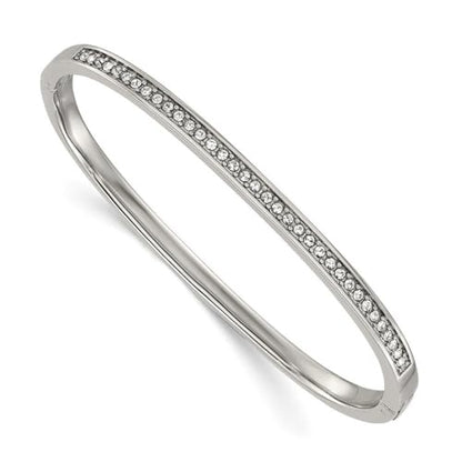 JewelryWeb Stainless Steel Polished With Crystals 4mm Hinged Bangle Bracelet Cuff Bracelet for Women
