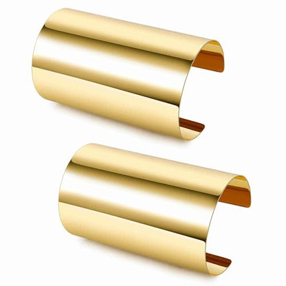 2 Pcs Gold Cuff Bangle Bracelet Set for Women Irregular Minimalist Statement Bangle Bracelets Wide Open Chunky Wire Bracelets Wrist Cuff Adjustable Hammered Bracelet - color: Gold C