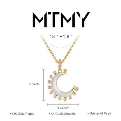MTMY Gold Moon Pendant Necklace for Women,14K Gold Plated Dainty Chain Crescent Moon Sun Star Necklace Jewelry - style: moon-mother of pearl