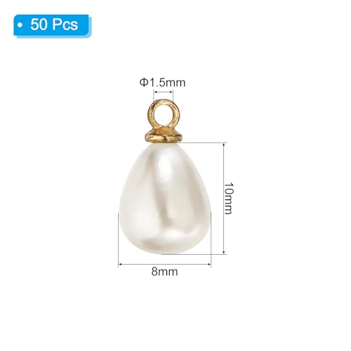 PATIKIL Pearl Charm, 50Pcs Pearl Beads Teardrop Faux Pearl Pendant Charm with Loop for Jewelry Making Bracelets Earrings Necklace - color: Gold, size: 10x8mm