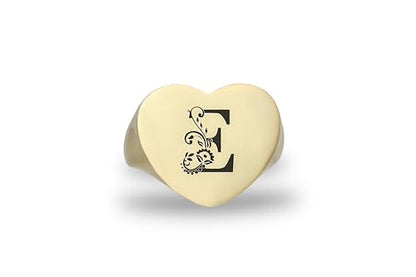 14k Gold Letter Signet Ring - Personalized Engraved Name Initial Heart Shaped Ring