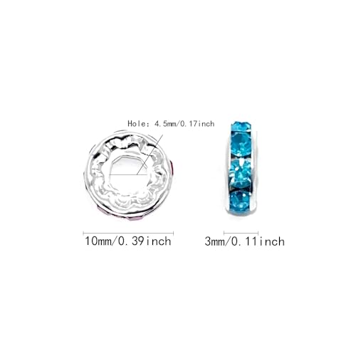 100pcs Large Hole Rhinestone Spacer Beads 10mm Silver Plated Czech Crystal Rhinestone for DIY Jewelry Making Charms Bracelet (Mix) - color: Mix