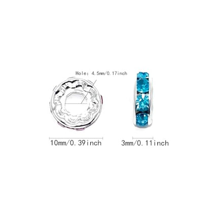 100pcs Large Hole Rhinestone Spacer Beads 10mm Silver Plated Czech Crystal Rhinestone for DIY Jewelry Making Charms Bracelet (Mix) - color: Mix