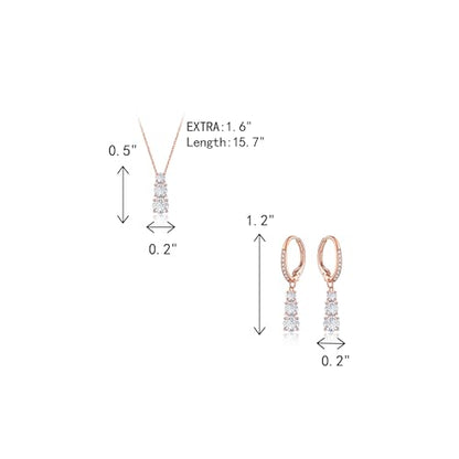 Crysdue Cubic Zirconia Jewelry Set for Women Bridesmaid, Classic Round Cut Drop Lightweight Lever Back Earrings Pendant Necklace Tennis Bracelet for Wedding Prom Party - style: 2pcs Rose Gold