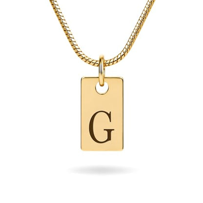 Initial Necklace in 18K Gold Plated, Personalized Engraved Letter Pendant, Gold Snake Chain, 6×10 mm Rectangle Charm for Women - color: G
