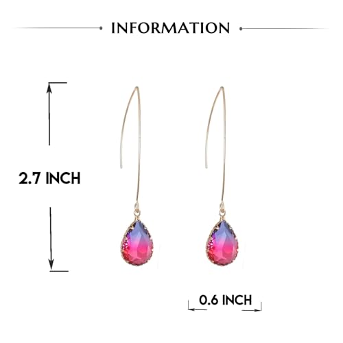 Aquamarine Green Gradient Quartz Teardrop Earrings Gold Plated Transmittance Quartz Drop Dangle Earring For Women Girls Personalized Handmade Jewelry Earrings - color: Blue Gradation Red
