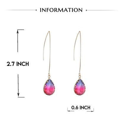 Aquamarine Green Gradient Quartz Teardrop Earrings Gold Plated Transmittance Quartz Drop Dangle Earring For Women Girls Personalized Handmade Jewelry Earrings - color: Blue Gradation Red