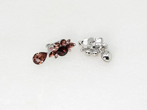 Faship Statement Dangling Floral Clip On Earrings For Women - color: Burgundy