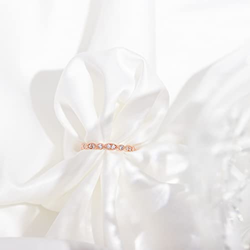 PAVOI 14K Gold Plated Cubic Zirconia Band | Round Milgrain Eternity Bands | Gold Rings for Women - color: Rose Gold