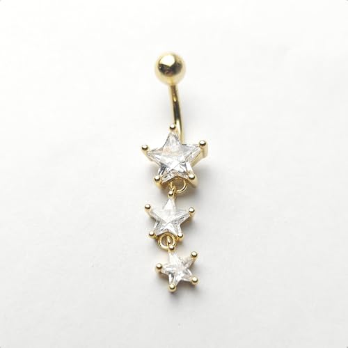 14G Surgical Steel Star Dangle Belly Button Rings for Women Sparkling Cubic Zirconia Crystal Star Belly Navel Curved Barbell Ring Navel Piercing Jewelry - color: Gold