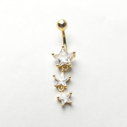 14G Surgical Steel Star Dangle Belly Button Rings for Women Sparkling Cubic Zirconia Crystal Star Belly Navel Curved Barbell Ring Navel Piercing Jewelry - color: Gold