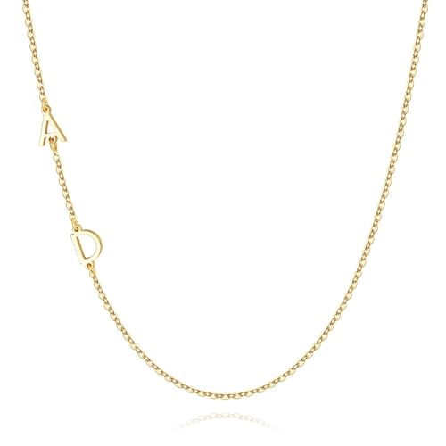 M MOOHAM Sideways Two Initial Necklaces for Women Girls Birthday Gifts | Dainty 14K Gold-Plated, Custom Initial Necklace, Letter Necklace Jewelry, Birthday Gifts for Women Wife Mom Sister Friends - color: initial A & initial D