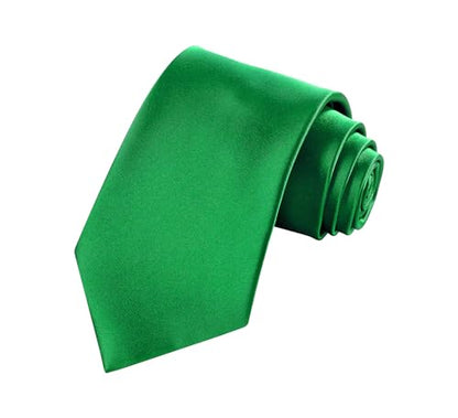 TIE G Solid Satin Woven dyed Color Formal Black Necktie and Pocket Square Sets in Gift Box - color: Emerald Green