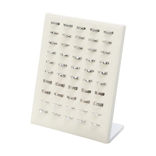 Coward Velvet Ring Holder Stand, 50 Slots Jewelry Ring Display Tray, Jewelry Pad Showcase Organizer for Home or Store Sell Show (Beige Velvet) - color: Beige Velvet, size: 1 pc