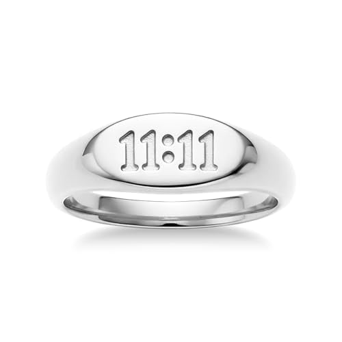 6mm 1111 Angel Number Signet Rings for Women Men | 18K Gold Plated Hypoallergenic Statement Ring,Sync with the Universe Spiritual Statement - color: Silver