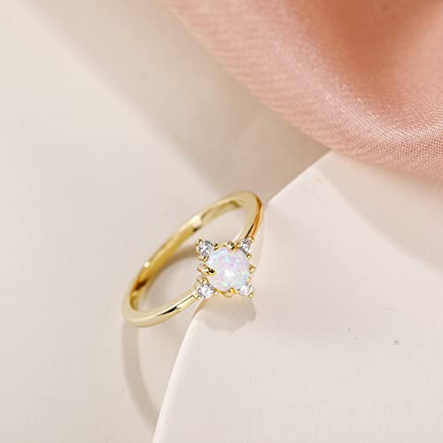 SHINYSO 14K Gold Plated Wedding Band for Women Thin Stackable Rings Opal Dainty Cubic Zirconia CZ Promise Engagement Ring Size 4-10 - color: Gold