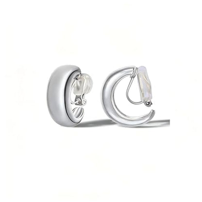 FAN&LOUIS Gold Silver Clip On Hoop Earrings,14K Gold Plated Chunky Gold Small Huggie Hoops Clip-On Earrings for Women│Small Wide Round Hoop Clip On Earrings - style: Silver
