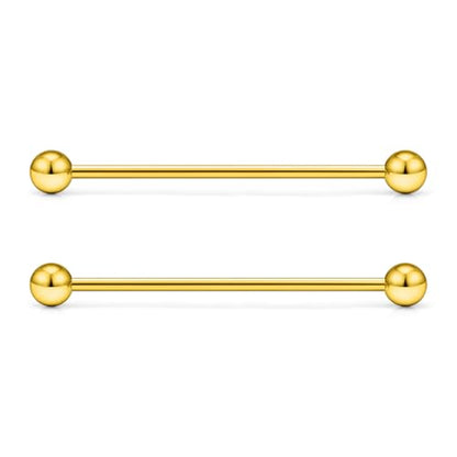 16G 14G Surgical Steel Tongue Rings Nipple Rings Industrial Piercing Jewelry Set Multi Size Straight Barbells 12mm 14mm 16mm 19mm 22mm 28mm 32mm 35mm 38mm 40mm 45mm for Women Men - color: goldtone, size: 14g,bar length 38mm