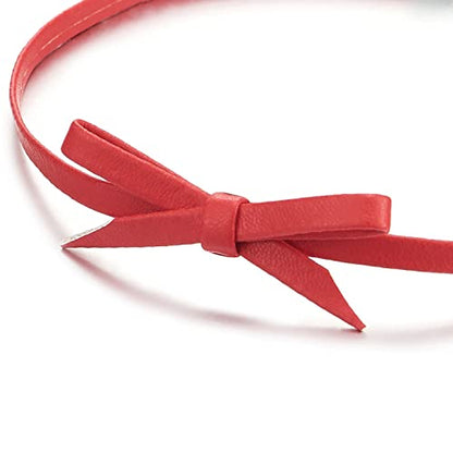 Ladies Leather Bow Choker Necklace Pendant - color: G-Red Color-01