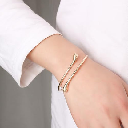 Teardrop Cuff Bracelet for Women Gold Tear Drop Bracelet Stainless Steel Hypoallergenic Adjustable Bangle for Everyday Wear - color: 1