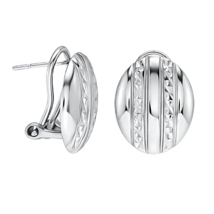 LeCalla 925 Sterling Silver Omega Back Stud Earrings for Women | Classic Pierced Omega Closure Earring | Earring Jewelry Gift for Her, Wife or Girlfriend | Daily Wear & Special Occasion Earring - color: Oval Diamond-Cut