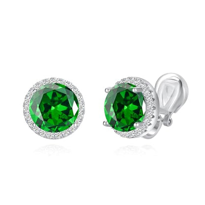 YOQUCOL 10MM Cubic Zirconia Crystal Clip On Stud Earrings Round Non Pierced Earrings for Women - color: Green