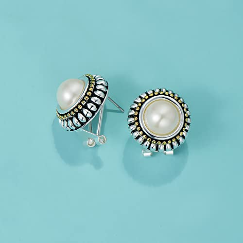 UNY JEWEL Jewelry Make a Statement Two Tone 11mm Imitation Pearl Multi Gold Dots Women French Clip Earring Christmas Gifts - color: Clear