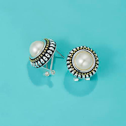 UNY JEWEL Jewelry Make a Statement Two Tone 11mm Imitation Pearl Multi Gold Dots Women French Clip Earring Christmas Gifts - color: Clear
