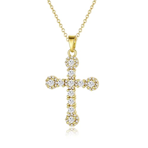 Cross Necklace for Women, 14K Gold Plated Cubic Zirconia Cross Pendant Necklace, Trendy Christian Jewelry Gifts for Baptism First Communion Christmas - color: Style G - Gold