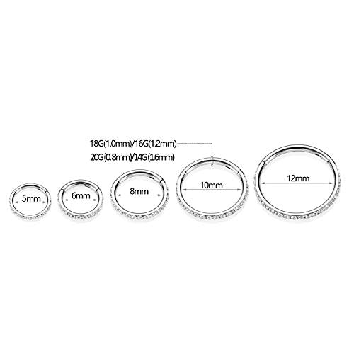 GAGABODY Surgical Steel Hypoallergenic Nose Ring Earring CZ Hoop for Unisex | Hinged Seamless Clasp,Used in Nostril,Septum,Lip,Eyebrow,Nipple and All Ear Piercings.22G to 12G,Inner Diameter 5mm to 14mm - color: Style1:Rose Gold+Clear CZ, size: 18G-5mm