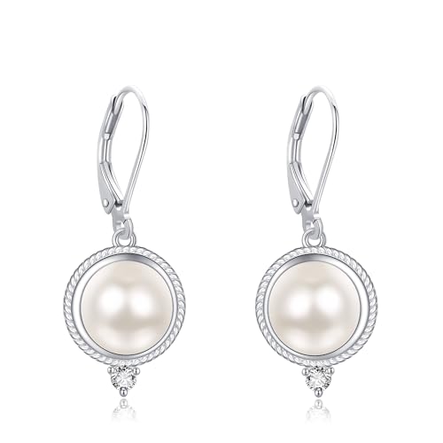 FreshWater Pearl Dangle Earrings 925 Sterling Silver Lapis lazuli Turquoise Larimar Opal Black Pearl Leverback Earrings for Women Birthday Hypoallergenic - style: pearl cz earrings