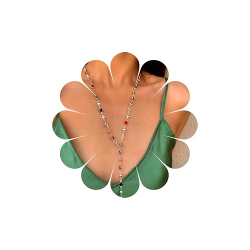 Colorful Rhinestone Y Chain Necklace Gold Long Crystal Y Lariat Necklace Rainbow Rhinestone Choker Necklaces Sparkly Long CZ Drop Chain Jewelry for Women - color: Silver