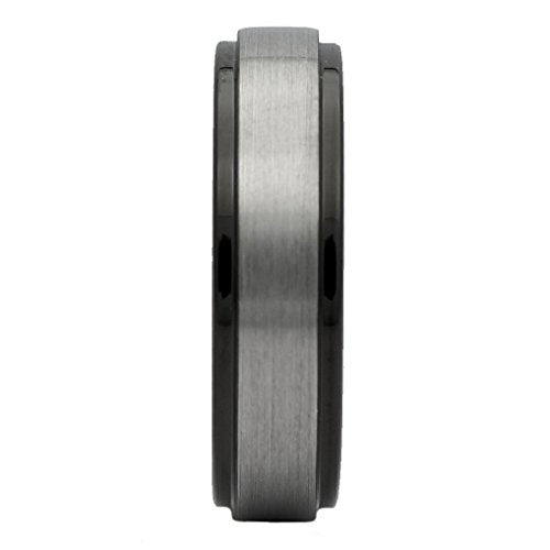 Tungsten Carbide Wedding Bands That Feature Different Finishes and Edge Colors - color: Black/Silver Brushed-8mm