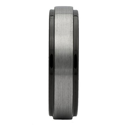 Tungsten Carbide Wedding Bands That Feature Different Finishes and Edge Colors - color: Black/Silver Brushed-8mm