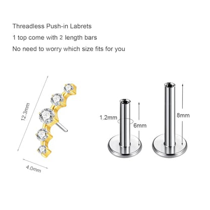 G23 Titanium Flat Back Earrings Studs 20g 18g 16g F136 Titanium Labrets Press Fit Threadless Push In Dainty Cartilage Helix Conch Lobe Lip Tragus Piercing Jewelry Push Back - style: 16G Style K