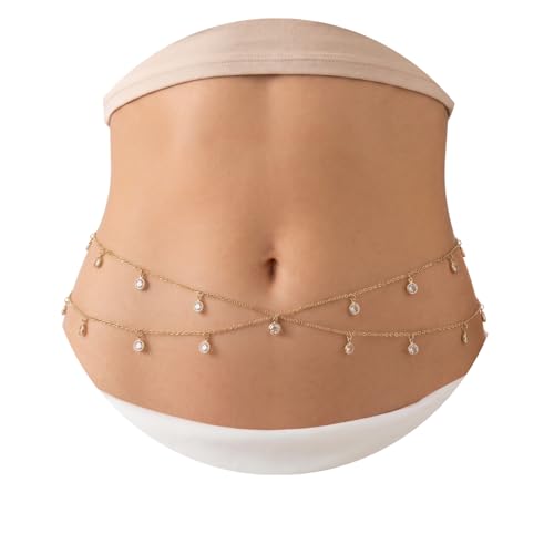 Gold Belly Waist Chain for Women | Layered Belly 14K Gold Plated Chain Adjustable Bikini Belly Beads Body Chain Waterproof | Jewelry Gift - color: Style 4