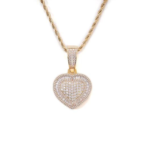 Lulu Mel Silver Heart Necklace 14K Gold Plated Heart Pendant Cubic Zirconia Necklace for Women Men, Iced Out Love Necklace Jewelry Gift Valentine's Day/Mother's Day/Christmas/Anniversary/Birthday Gift - color: Gold, style: Square Diamond Heart