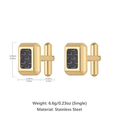 HZMAN Rectangle Carbon Fiber Cufflinks for Men, Stainless Steel High Polished Formal Cuff Links with Carbon Fiber Inlay, Dress Shirt Accessories for Wedding Business Party - style: Gold