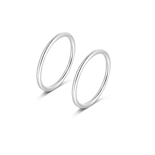 CANDYFANCY 925 Sterling Silver 1.2mm Stacking Midi Thin Rings Thumb Pinky Ring Stack Knuckle Rings for Women Band Ring Size 2.5-8.5 - color: silver-2pcs, size: 2.5