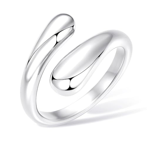 Non Tarnish Gold Chunky Rings for Women, 14K Gold Plated Statement Dome Rings Stacking Silver, Adjustable Mens Eternity Wedding Band Mixed Metal Jewelry Size 3-13 - color: Silver, size: 8, style: Open Twist Band