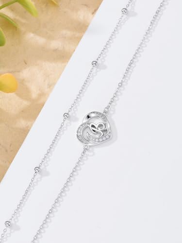 Dorunmo Initial Anklet 925 Sterling Silver Letter A-Z Layered Heart Anklet Beach Jewelry Birthday Gifts for Women - color: B