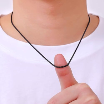 Fiusem Wheat Chains for Men and Women, Silver Tone/Black/14K Gold Plated | 2/2.5/3/4/5mm Stainless Steel Necklace Chain, Mens Necklace Jewelry Gift 16-28 Inch - size: 18 Inches, style: Black 2MM