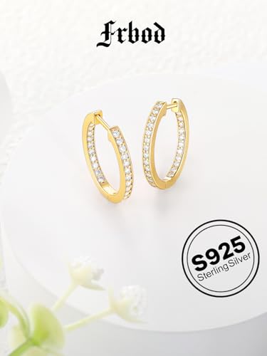 Moissanite Hoop Earrings for Women, 3.5ct/0.76ct D Color VVS1 Yellow Gold Plated Earrings, 925 Sterling Silver Inside Out Round Loops/Six Stone 20mm Hoops, Birthday Christmas Valentines Jewelry - color: Yellow Gold - Pave