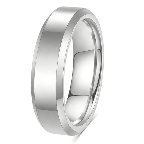 Stainless Steel Wedding Band Ring For Men Women | Sandblasted matte finish, 4mm/6mm/8mm widths, steel/black/gold-tone colors, everyday wear, wedding - color: Smooth-6mm-Silver