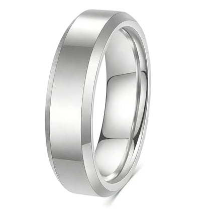 Stainless Steel Wedding Band Ring For Men Women | Sandblasted matte finish, 4mm/6mm/8mm widths, steel/black/gold-tone colors, everyday wear, wedding - color: Smooth-6mm-Silver