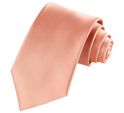 TIE G Solid Satin Woven dyed Color Formal Black Necktie and Pocket Square Sets in Gift Box - color: Dusty Salmon